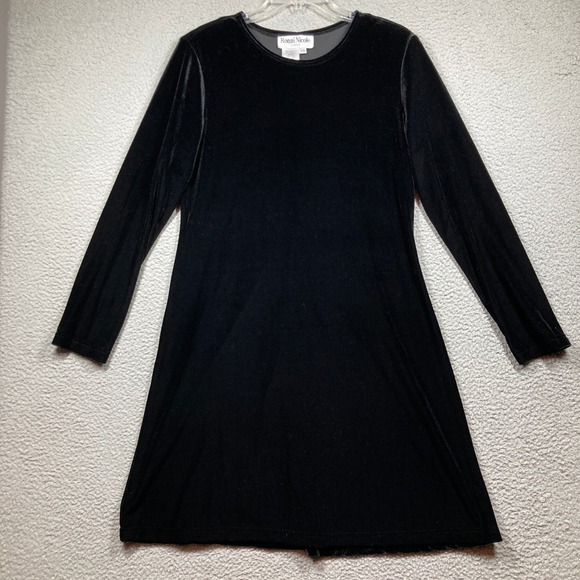 Ronni Nicole Dresses & Skirts - Ronni Nicole Velvet Dress Women 12 Black Long Sleeve A-Line Crew Neck stretch